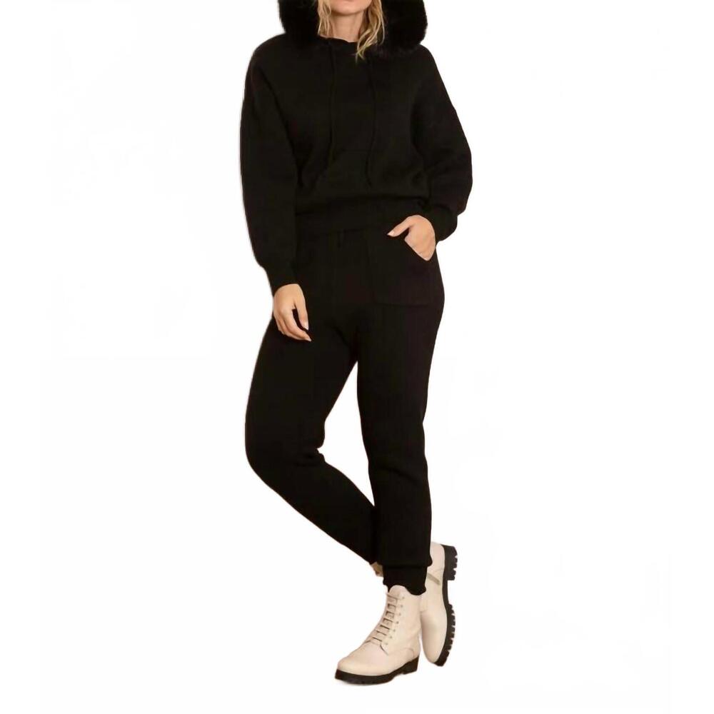 NEW JESSIE LIU jayla wool blended knit jogger in black